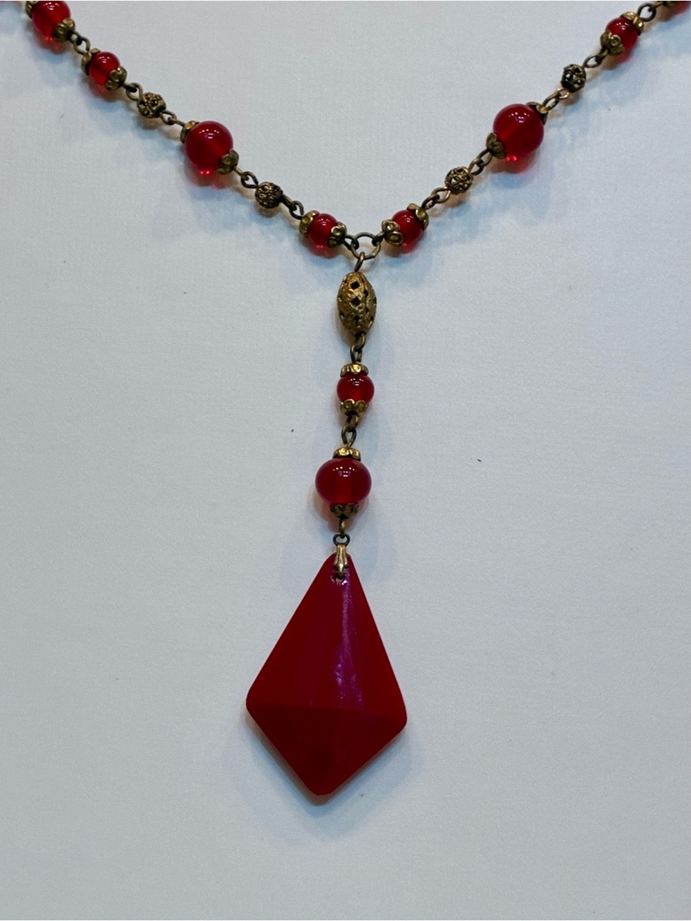 Antique Vintage Red Czech Glass Art Nouveau Necklace